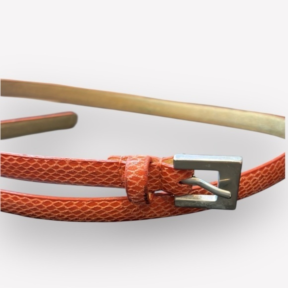 🇪🇸🥑Snakeskin Leather Belt Orange Silver Buckle | Medium | 80s Y2K Golf Retro